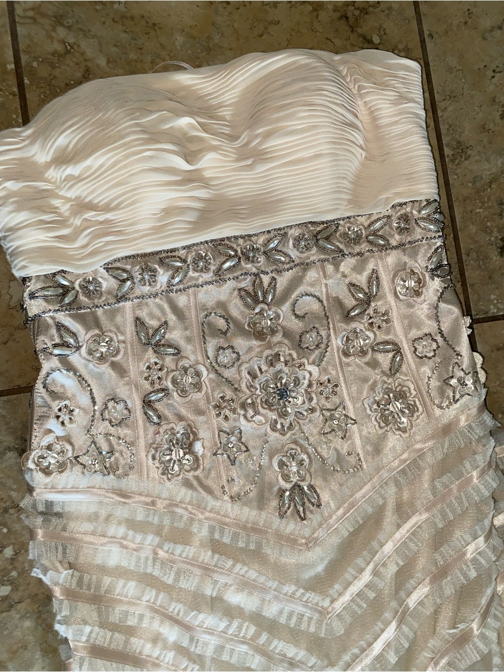 Vintage SUE WONG Nocturne Strapless Beaded Ruched Mermaid Gown Dress Cream 4 - Picture 7 of 17